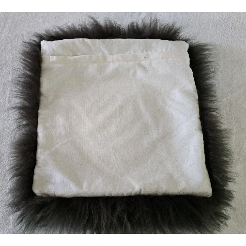 West Elm 100% Wool Mongolian Curly Sheep Fur Throw Pillow Case 16x16 Green